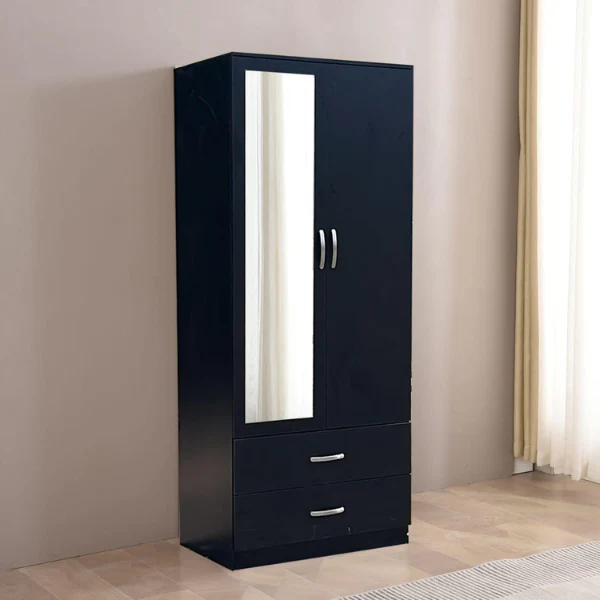 2 Door 2 Drawer Wardrobe Black - Image 3