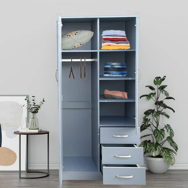 2 Door 3 Drawer Grey Wardrobe - Image 3